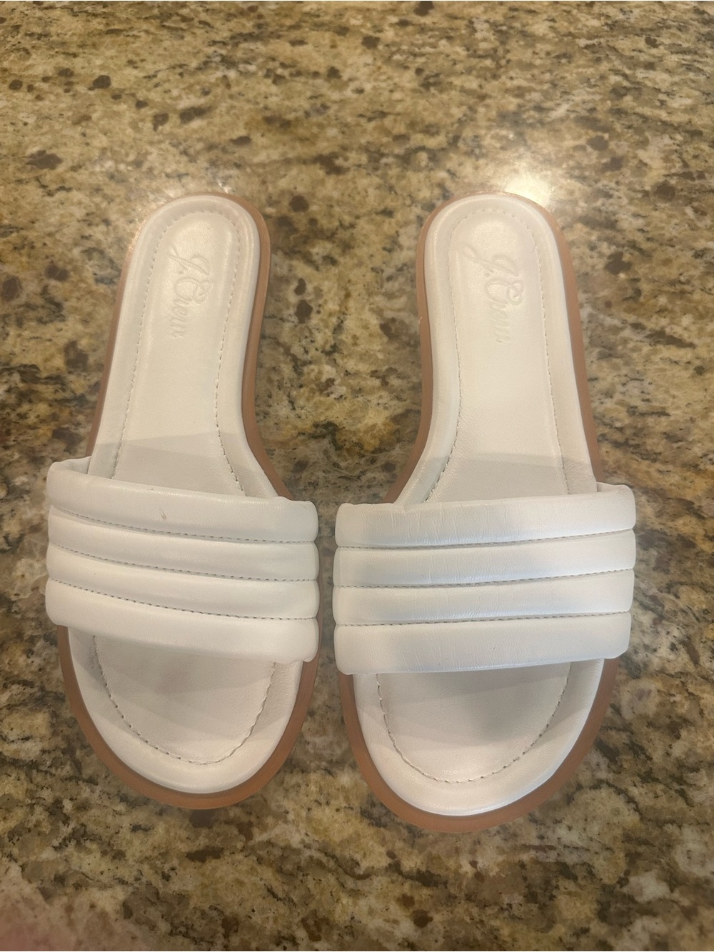 J. Crew White Slide Sandals with Tan Edge